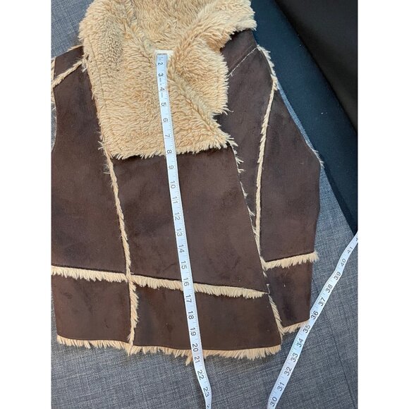 Olive & Oak Womens Brown Faux Suede Sherpa Open Front Vest Size S - Picture 7 of 7